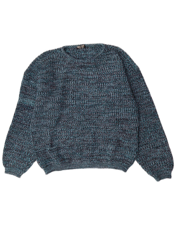 Vintage Dame Boat Neck Jumper Sweater UK 18 XL Blå Flecked