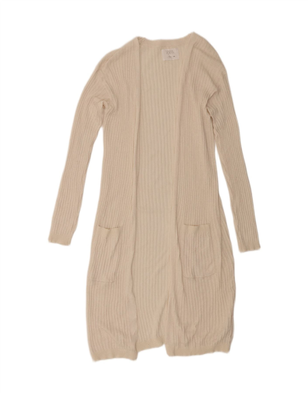 Zara Girls Longline Cardigan Sweater 13-14 År Beige Polyester