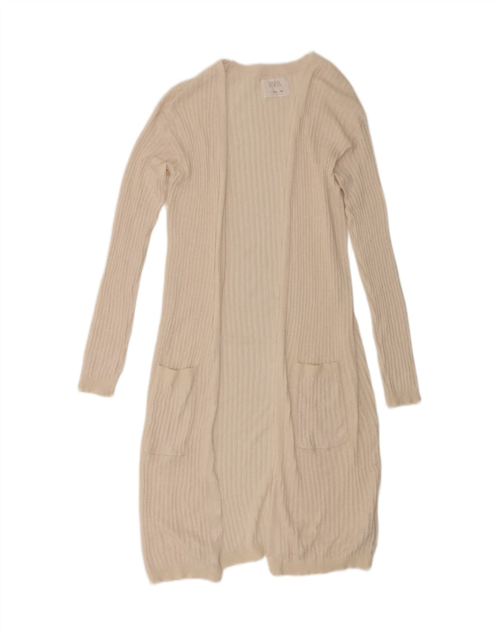 Zara Girls Longline Cardigan Sweater 13-14 År Beige Polyester