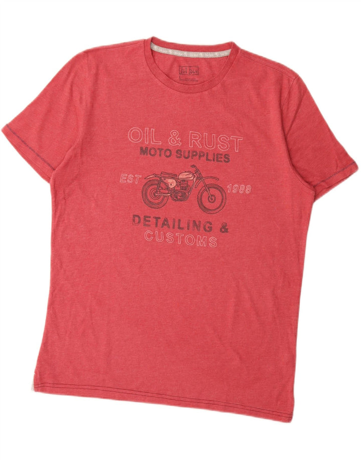 FAT FACE Herre grafisk T-shirt Top Stor rød bomuld