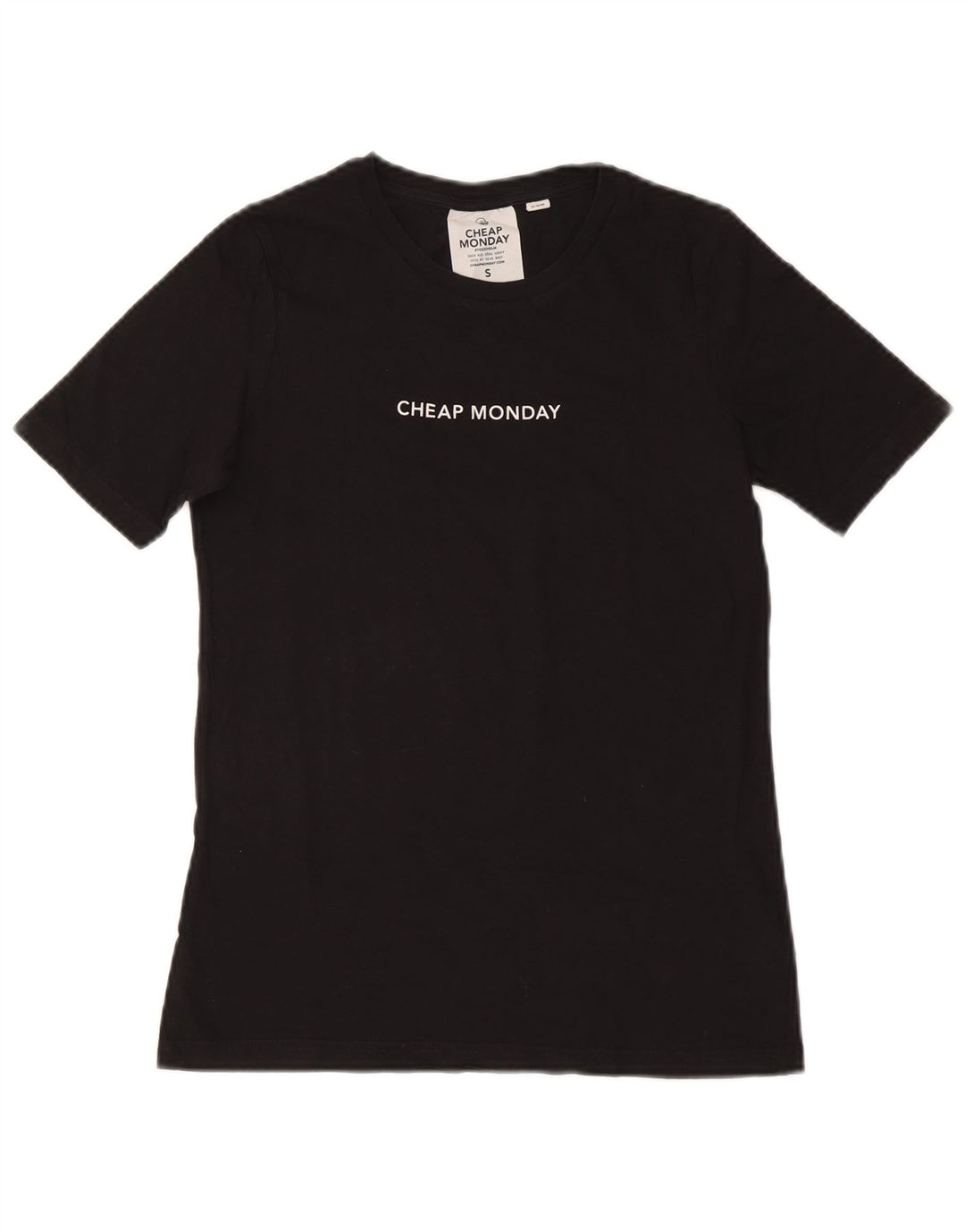 BILLIG MANDAY Dame T-Shirt Top UK 10 Lille Sort Bomuld