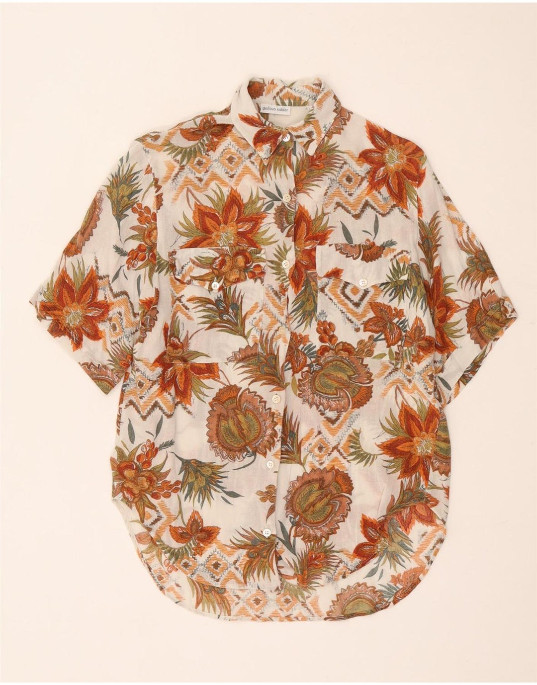 Vintage kortærmet skjorte til kvinder EU 42 Large Off White Floral