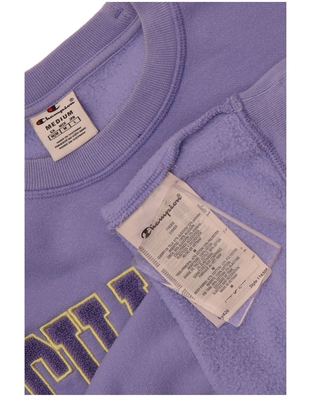 Champion Dame Grafisk Sweatshirt Jumper UK 14 Medium Lilla Bomuld