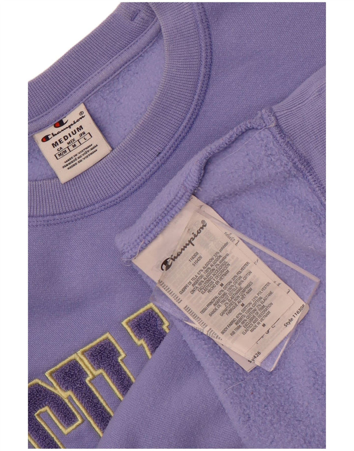 Champion Dame Grafisk Sweatshirt Jumper UK 14 Medium Lilla Bomuld