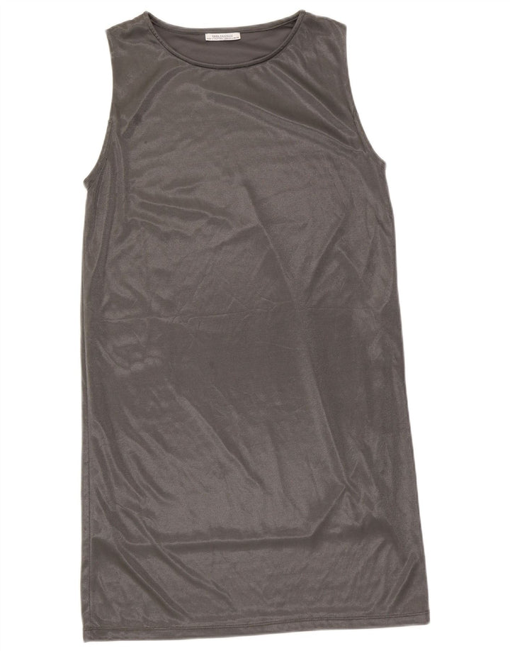 Zara Dame Ærmeløs Shift Dress UK 14 Large Silver Polyester