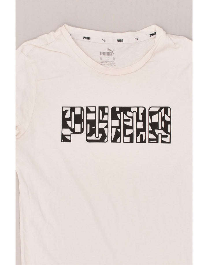 PUMA Womens Graphic T-Shirt Top UK 6 XS White | Vintage Puma | Thrift | Second-Hand Puma | Used Clothing | Messina Hembry 