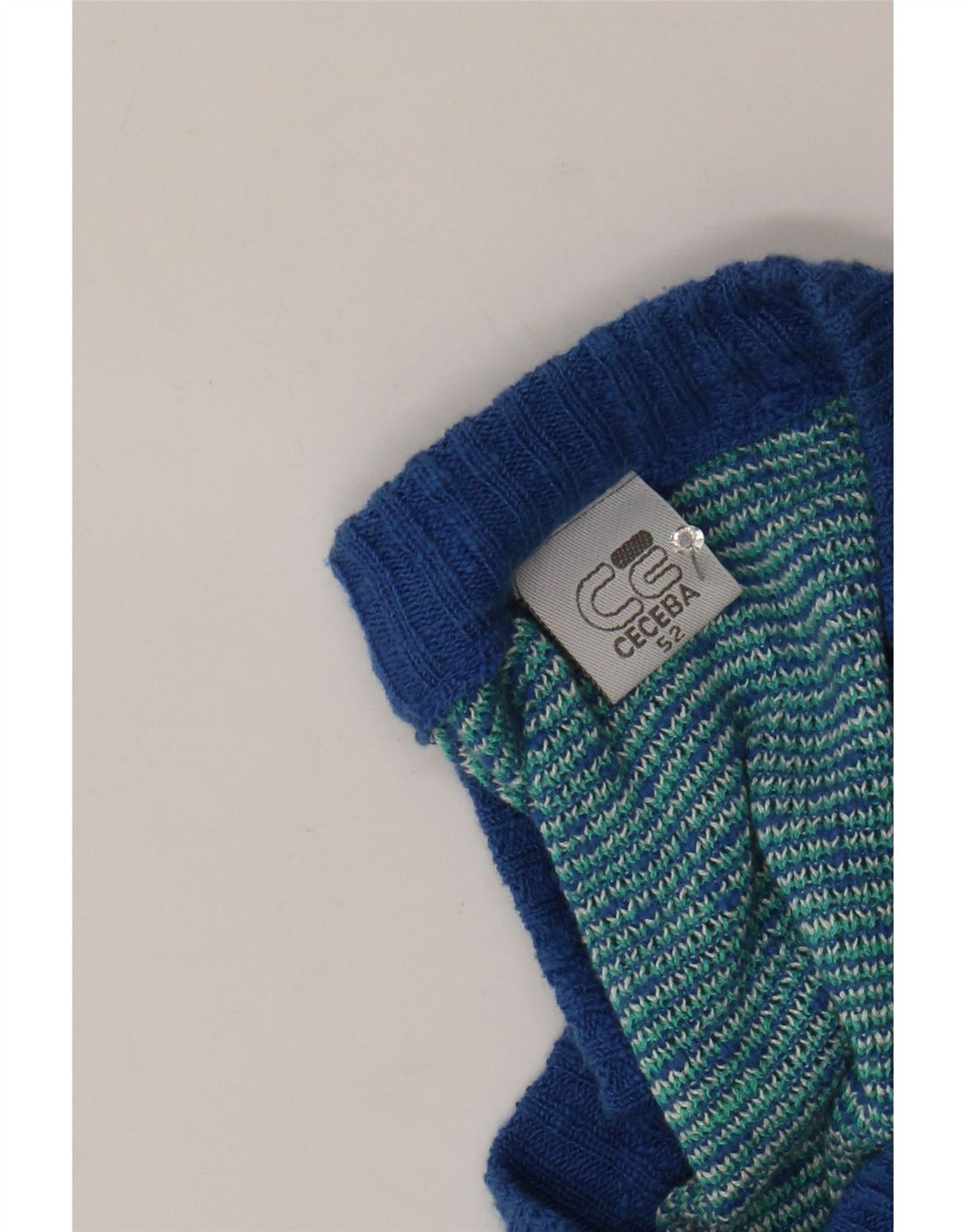 VINTAGE Dame abstrakt mønster V-hals sweater IT 52 2XL Blå