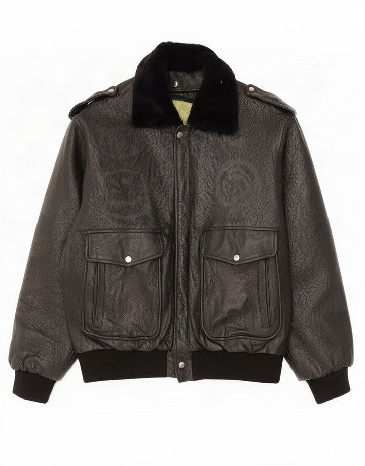 Vintage Herre Military Læderjakke UK 40 Large Black