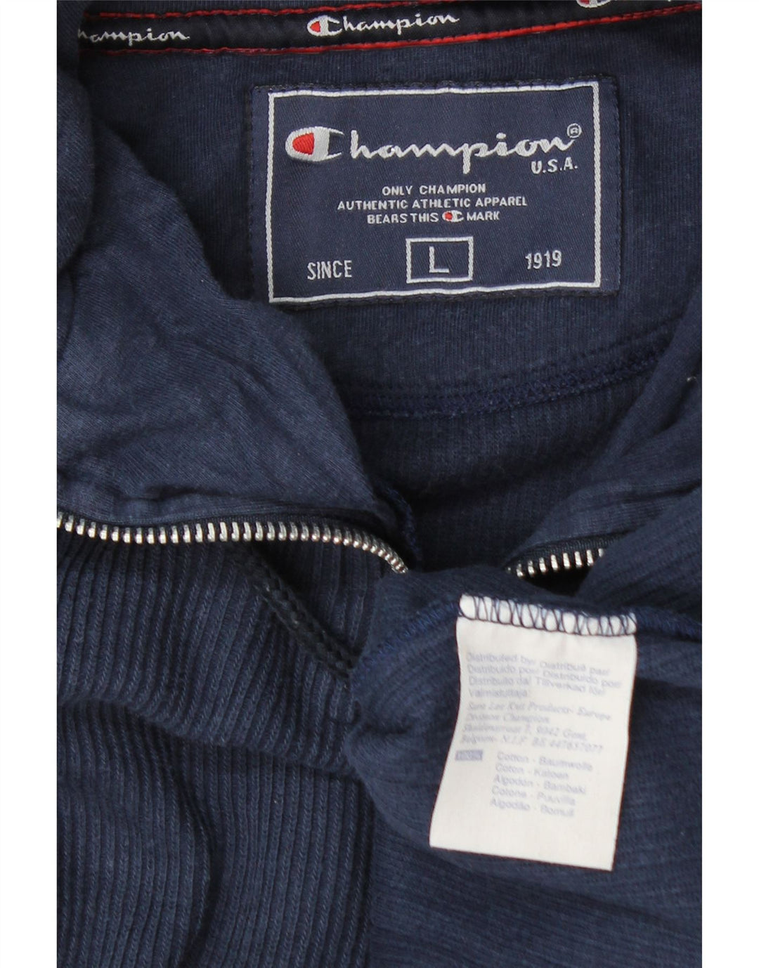 Champion Herre Zip Neck Sweatshirt Jumper Large Navy Blue Bomuld