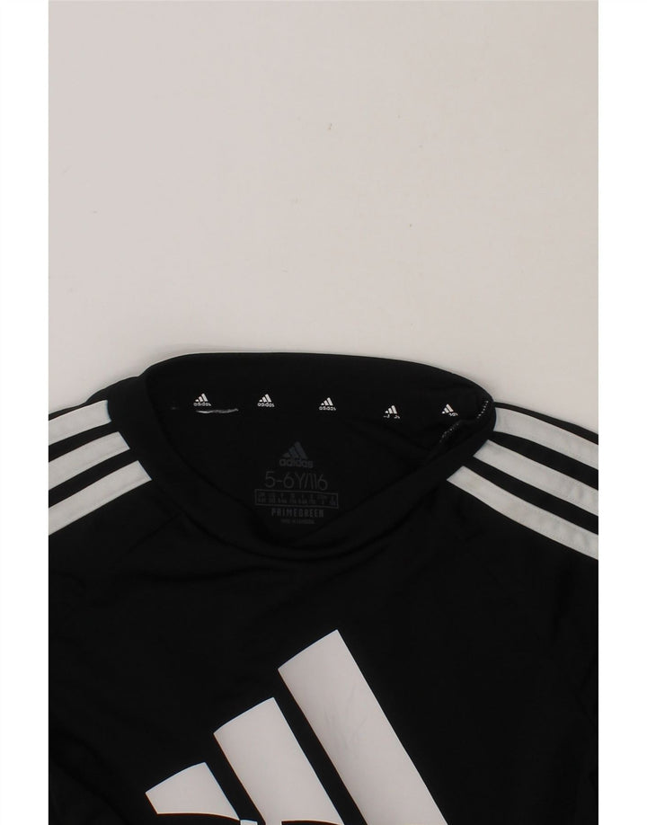 ADIDAS Boys Aeroready Graphic T-Shirt Top 5-6 Years Black Polyester Vintage Adidas and Second-Hand Adidas from Messina Hembry 