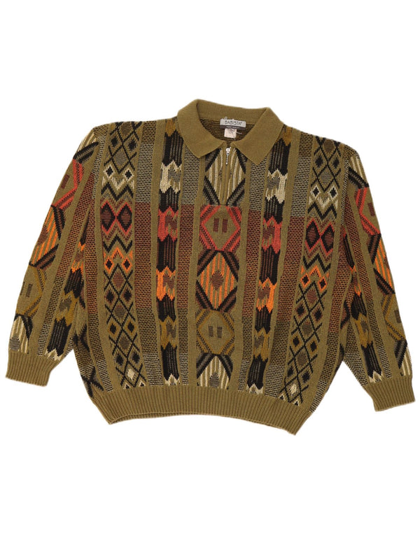 Babista Herre Polo Neck Jumper Sweater Stor Grøn Geometrisk