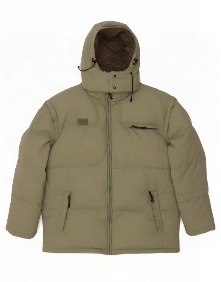 Fila Herre hættepolstret jakke UK 44 2XL Khaki Colourblock Polyamid