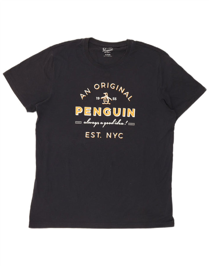 Penguin Herre Grafisk T-Shirt Top XL Sort Bomuld
