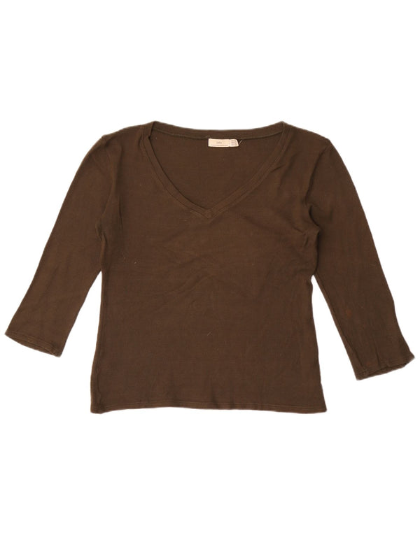 Zara Womens Crop Top 3/4 Sleeve UK 14 Large Khaki Viscose