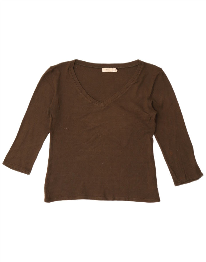 Zara Womens Crop Top 3/4 ærme UK 14 Large Khaki Viscose