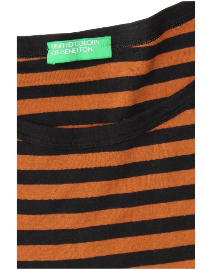 BENETTON Dame Top 3/4 ærmer UK 12 Medium Orange Stribet
