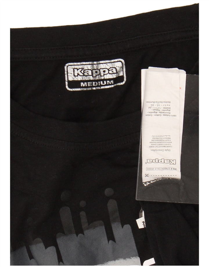 KAPPA Grafisk T-Shirt Top til kvinder UK 14 Medium Sort Bomuld