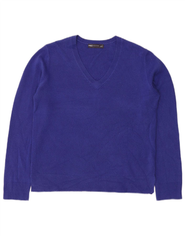Marks & Spencer Dame V-hals sweater UK 12 Medium Blue Acryl