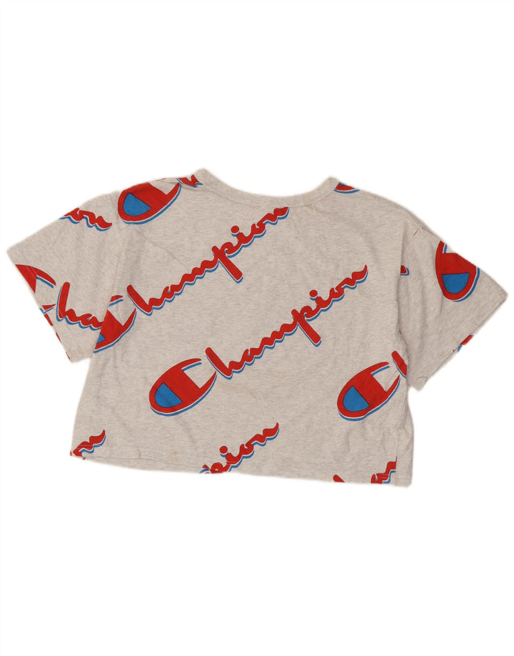 CHAMPION Womens Reverse Weave Crop Grafisk T-Shirt Top UK 16 Large Grey