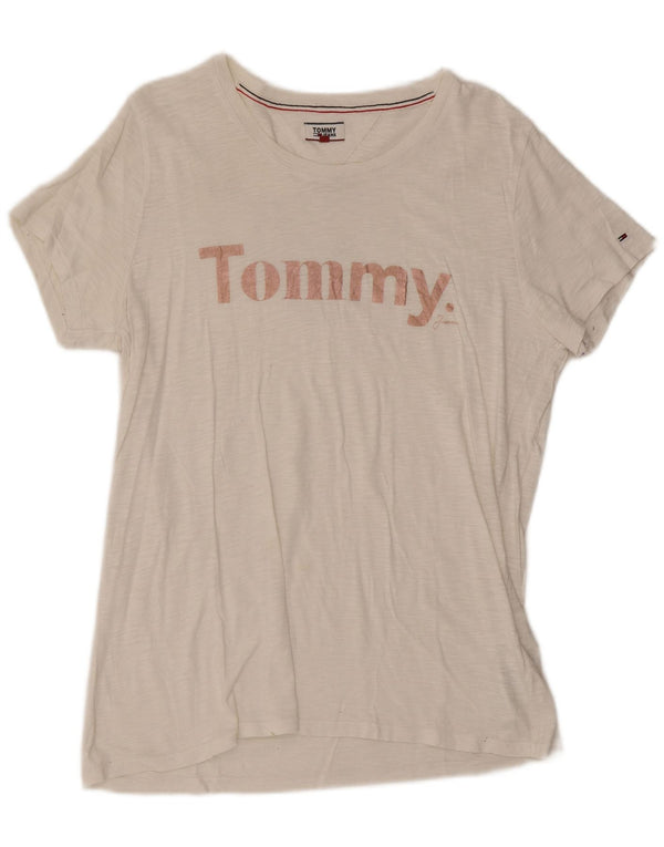 Tommy Hilfiger Dame Grafisk T-Shirt Top UK 18 XL Hvid Bomuld