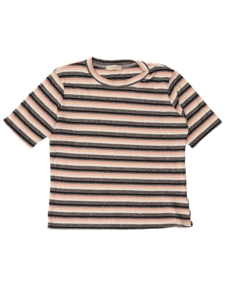 OASIS Womens Crop T-Shirt Top UK 14 Stor sort stribet viskose