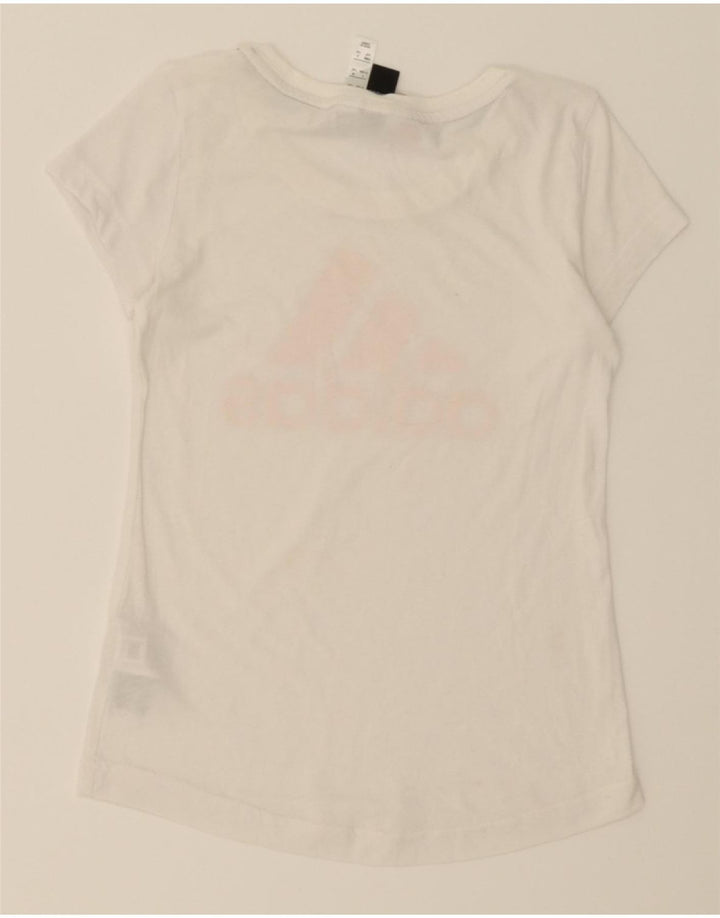 ADIDAS Girls Graphic T-Shirt Top 9-10 Years White Polyester Vintage Adidas and Second-Hand Adidas from Messina Hembry 