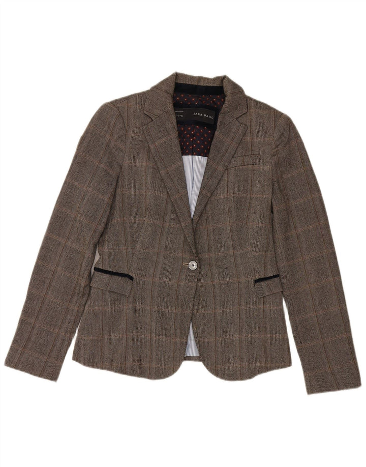 Zara Dame 1 Knap Blazer Jacket UK 10 Small Grey Check