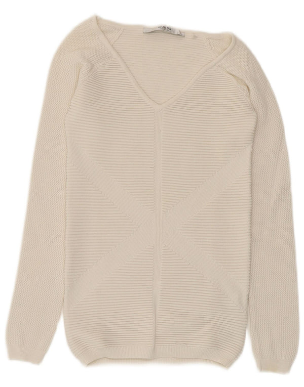 Guess Dame V-hals sweater UK 4 XS hvid viskose