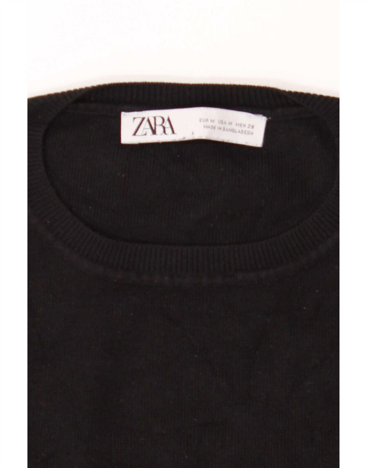 Zara Womens Crop Boat Neck Jumper Sweater UK 12 Medium Black