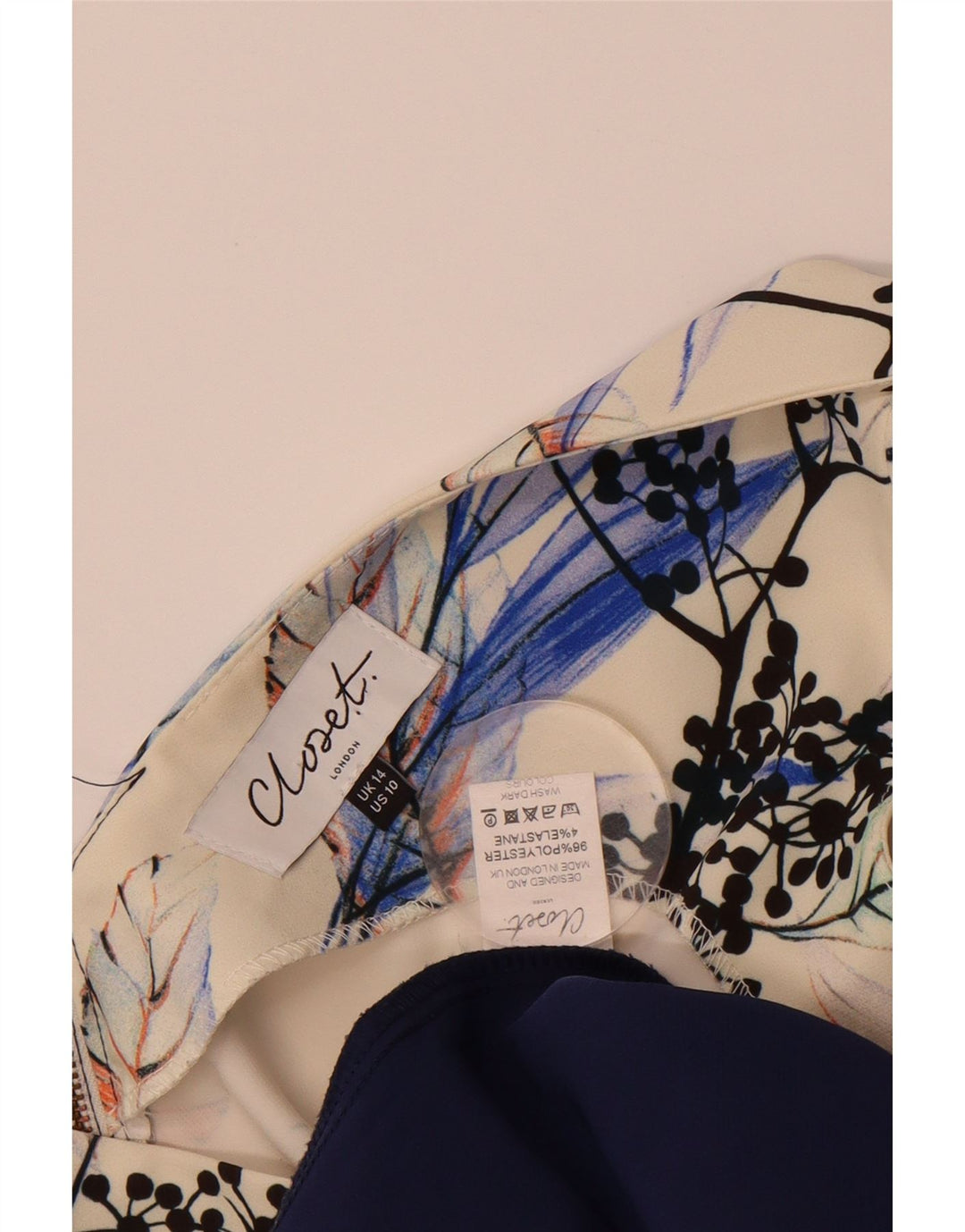 CLOSET Womens Sleeveless Bodycon Dress UK 14 Medium Navy Blue Floral