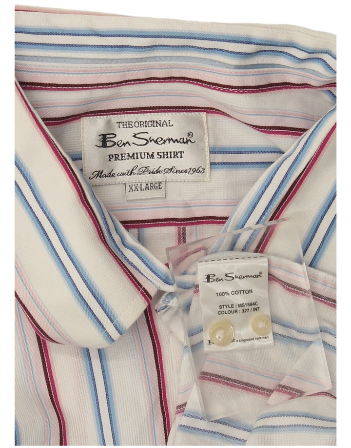 Ben Sherman herreskjorte 2XL hvidstribet bomuld