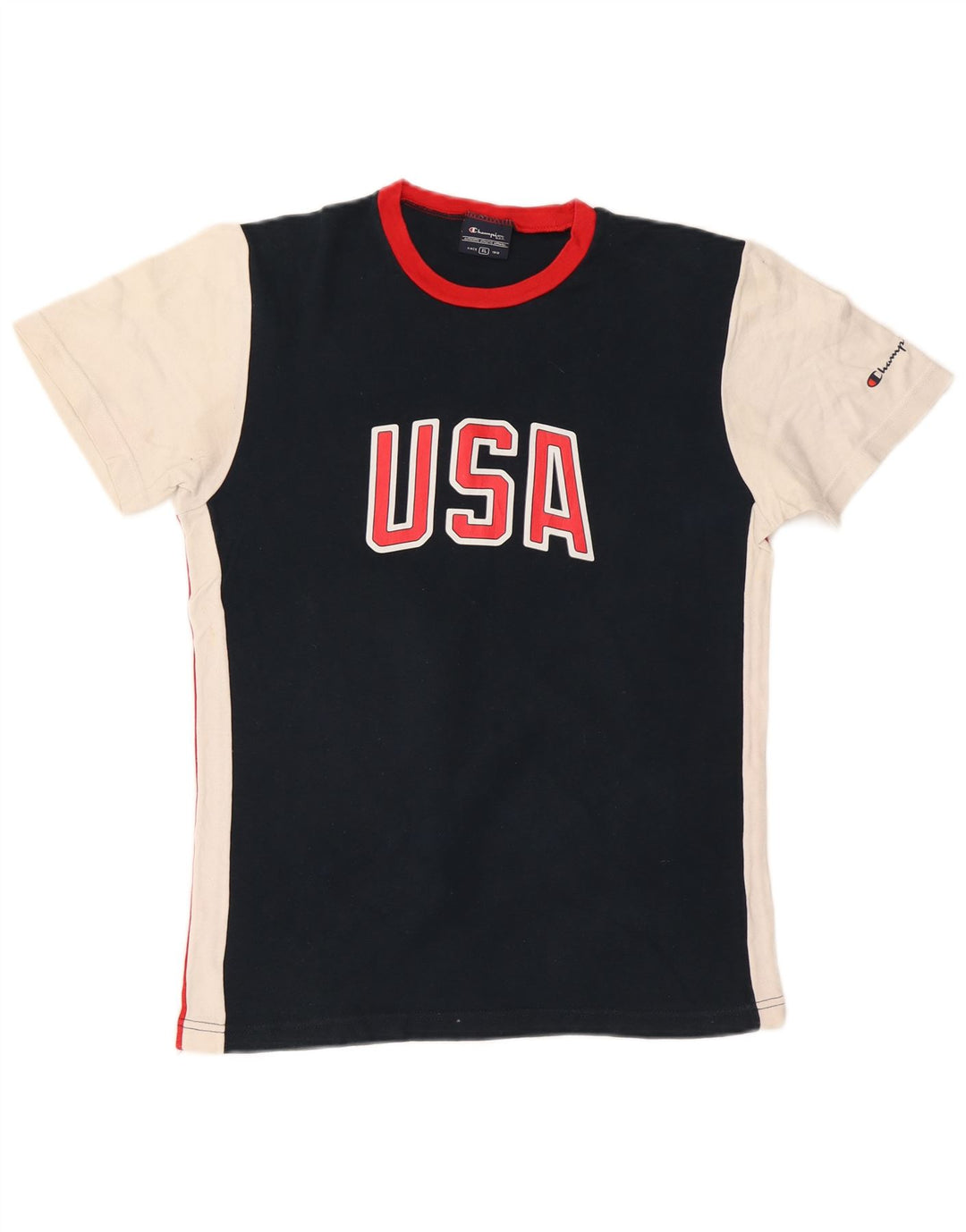 CHAMPION Grafisk T-shirt top til kvinder UK 18 XL Marineblå Colourblock Bomuld