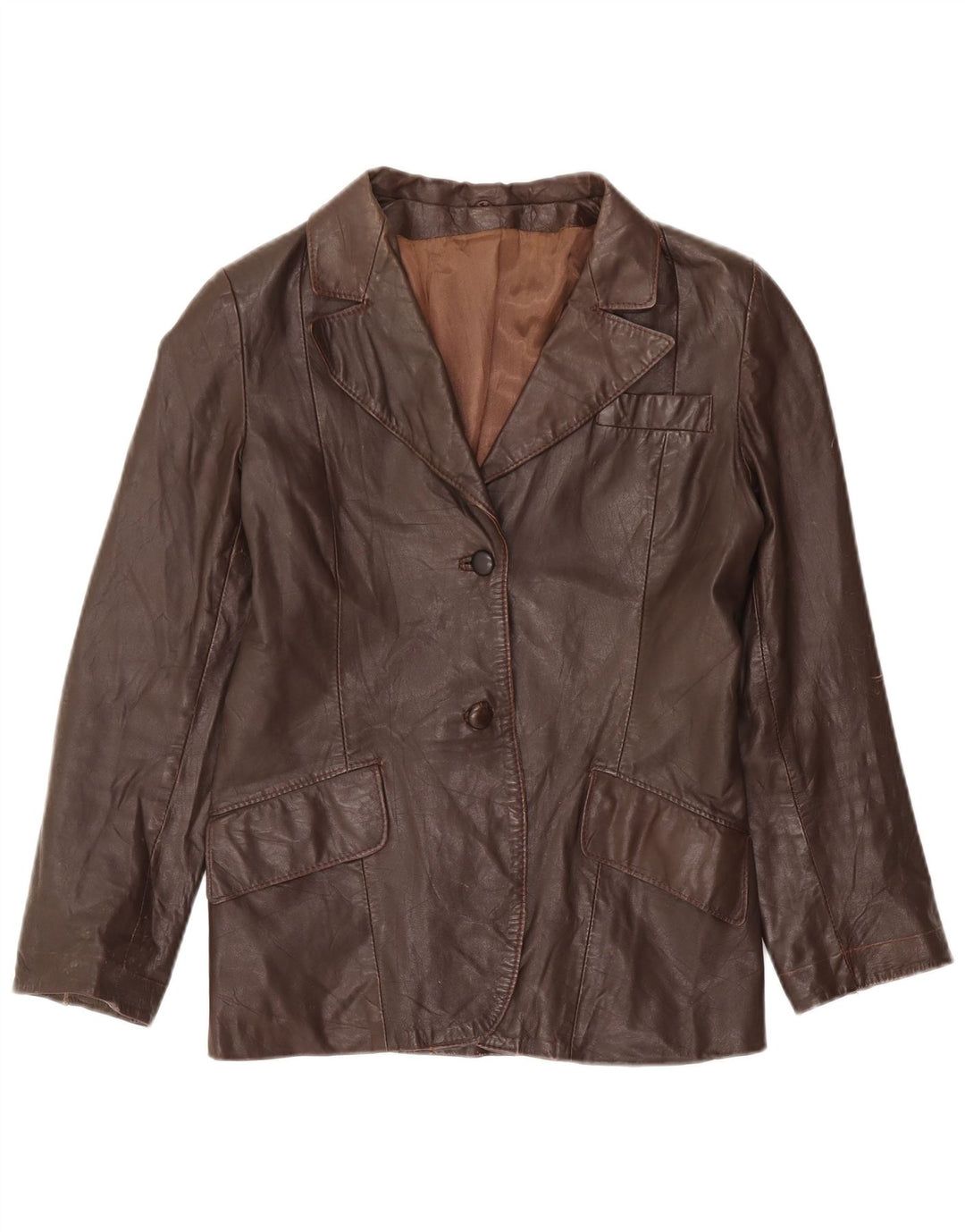 Vintage dame 2-knaps læder blazerjakke UK 12 medium brun