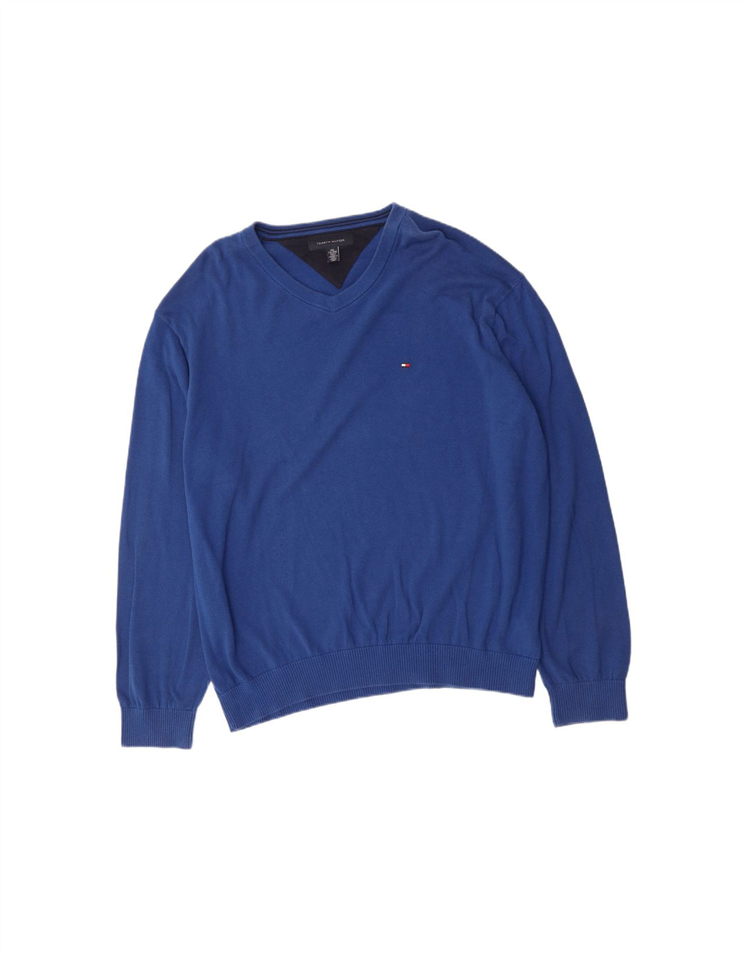 TOMMY HILFIGER Mens V-Neck Jumper Sweater 2XL Blue Cotton
