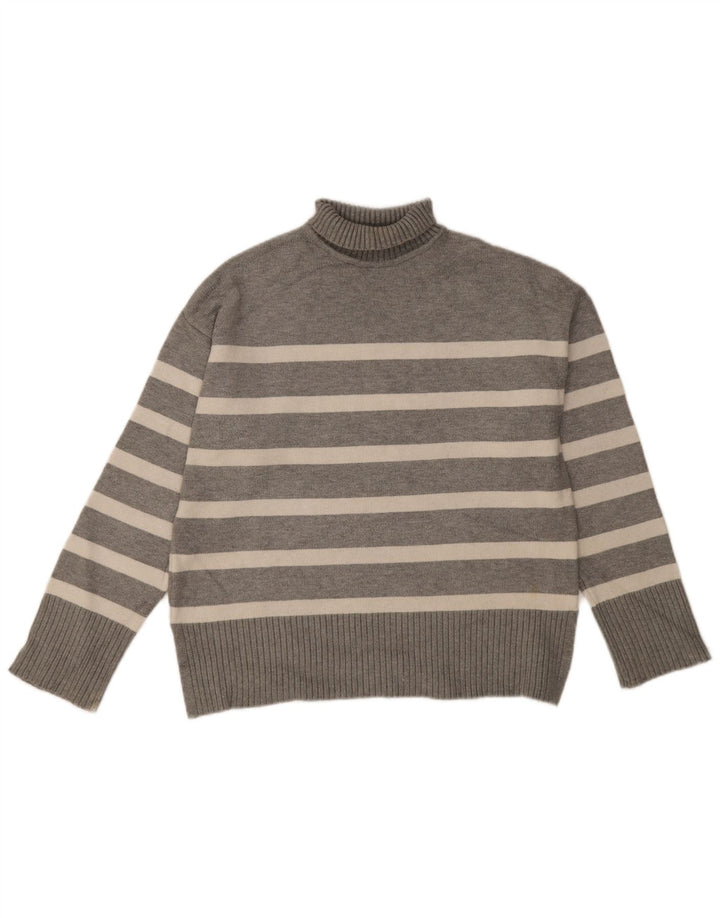 Zara Dame Oversized Roll Neck Jumper Sweater UK 10 Small Grå Stribet