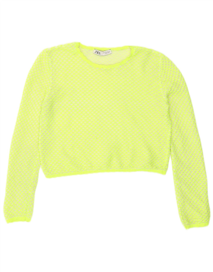 Zara Womens Crop Bluse Top UK 14 Medium Green Geometric Polyester