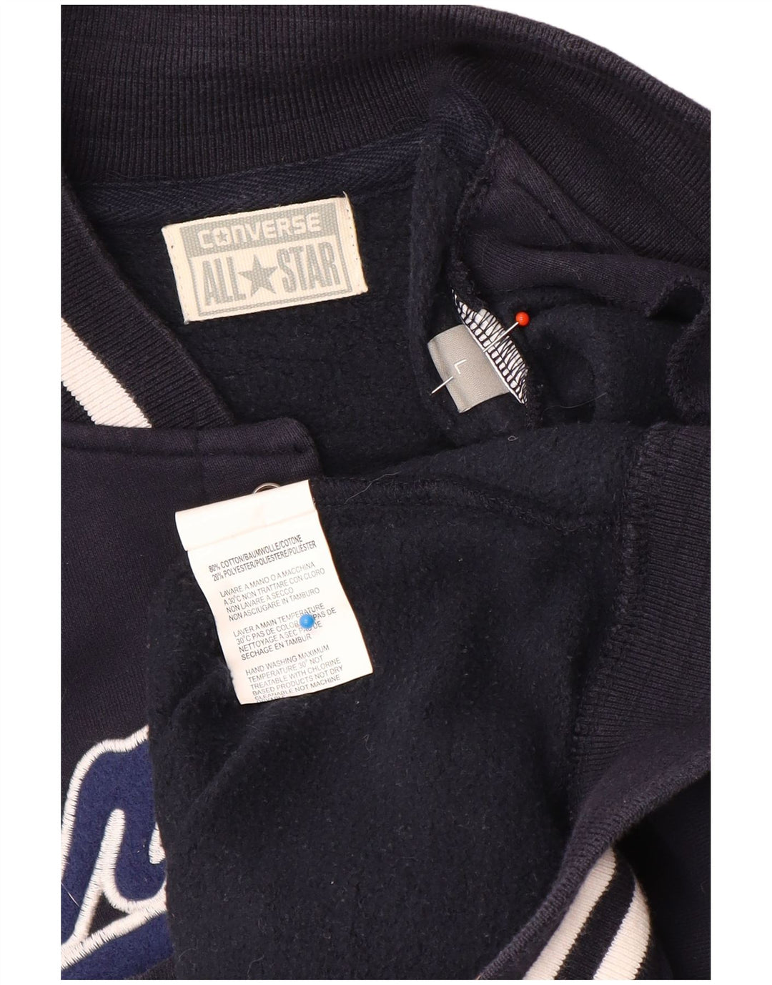Converse Herre Grafisk Varsity Jacket UK 40 Large Navy Blue Colourblock