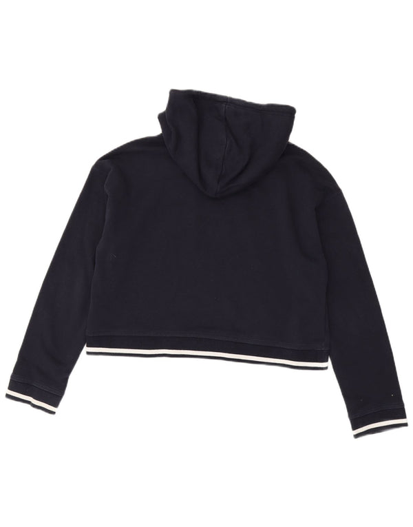 Adidas Womens Crop Graphic Oversized Hoodie Jumper UK 8 Small Navy Blue