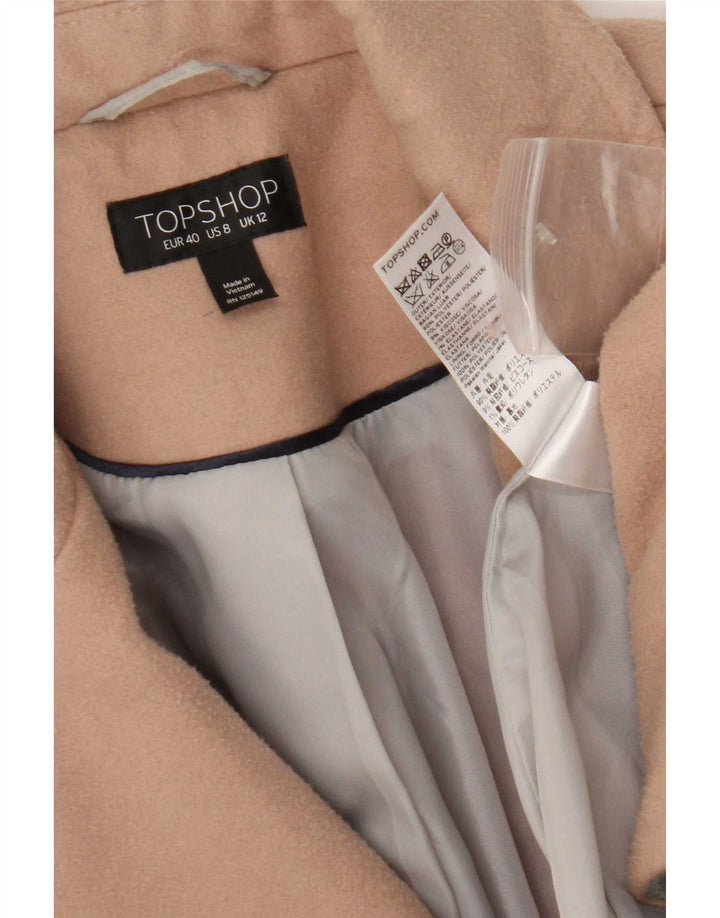 Topshop Dame Dobbeltradet Frakke UK 12 Medium Beige Polyester