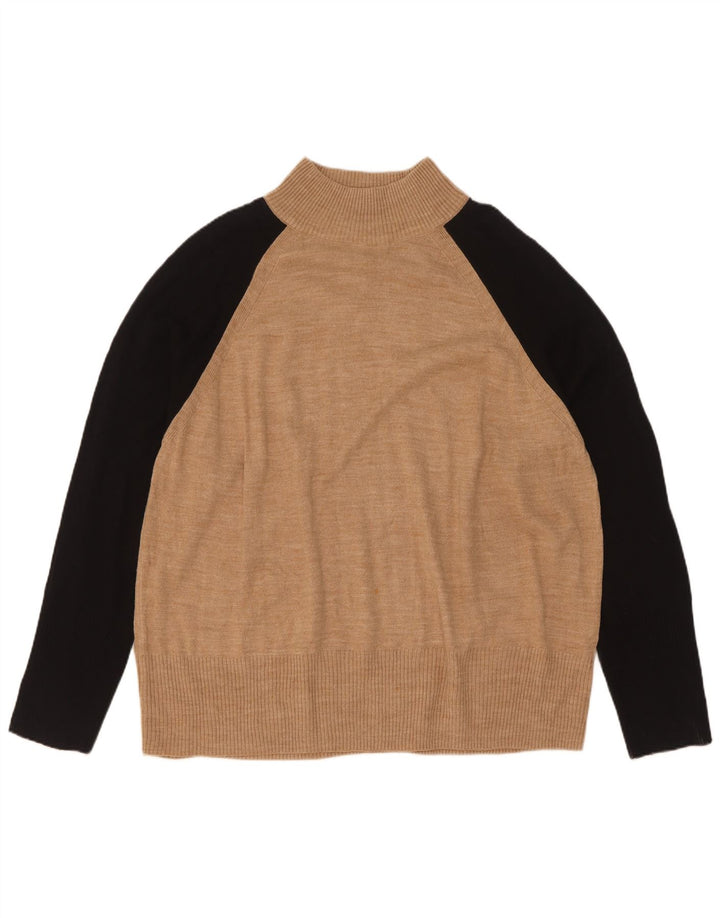 Marks & Spencer Herre Turtle Neck Jumper Sweater Stor Beige Colourblock