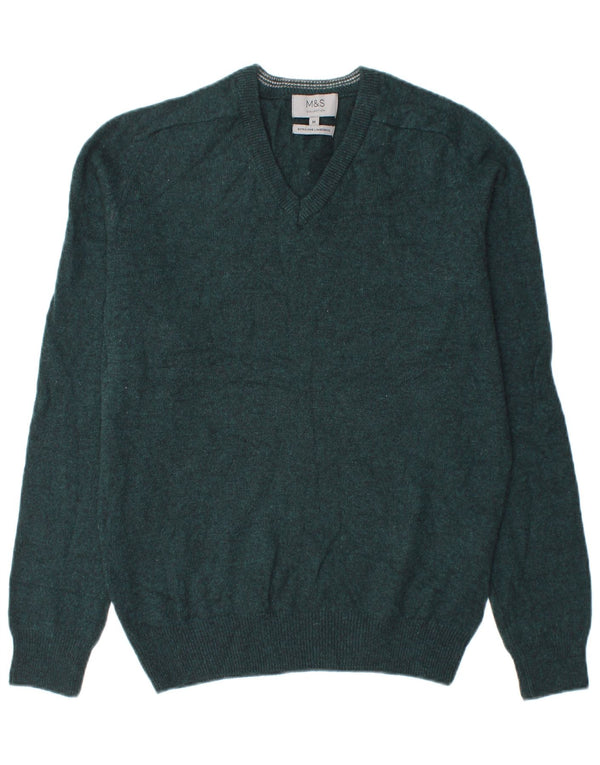 MARKS & SPENCER Herre V-hals sweater Medium Grøn lammeuld