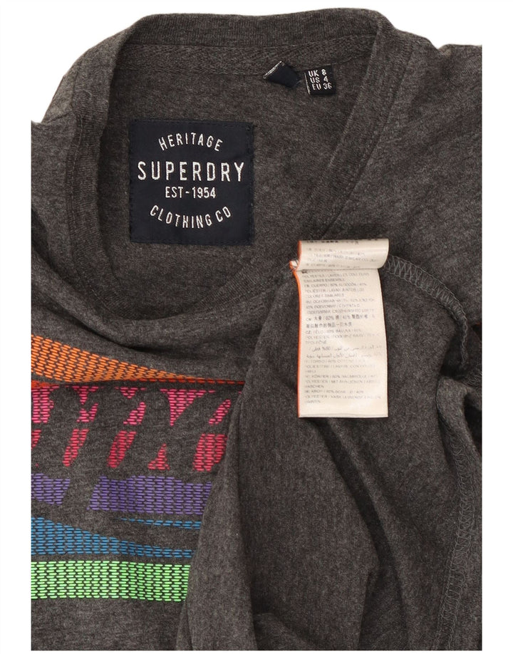 SUPERDRY Womens Heritage Grafisk T-Shirt Top UK 8 Small Grey Bomuld
