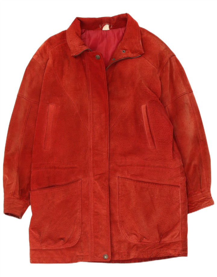 Vintage Dame Ruskind Oversized Overfrakke UK 10 Lille Rød