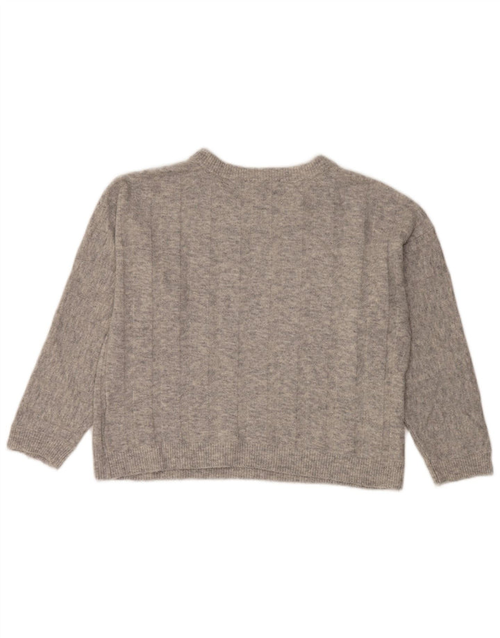 Marks & Spencer Dame Crop Crew Neck Jumper Sweater UK 12 Medium Grey