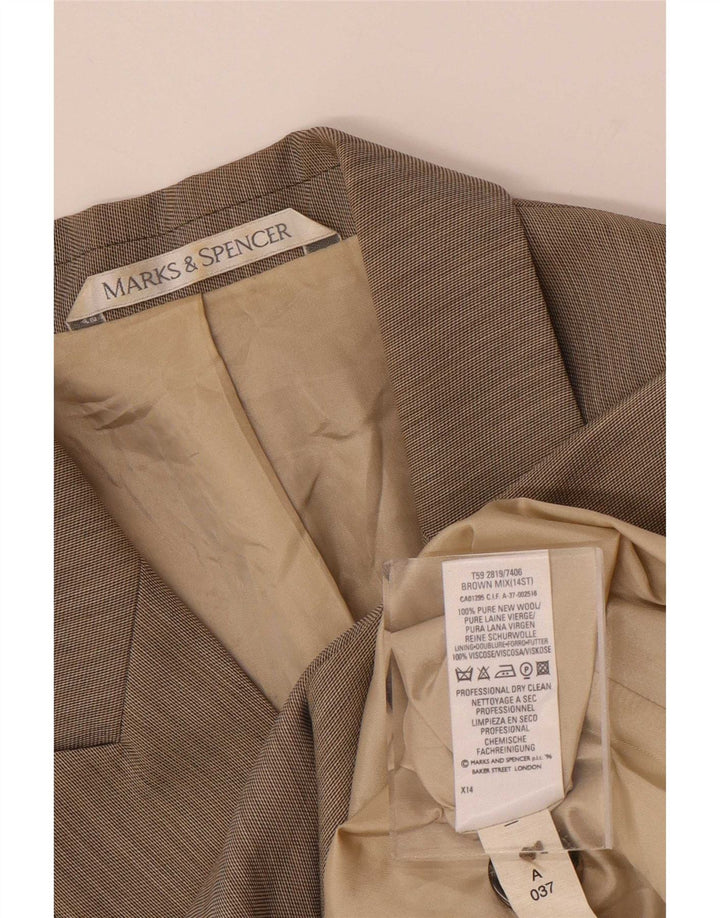 Marks & Spencer Dame 1 Knap Blazer Jakke UK 14 Stor Brun Ny Uld