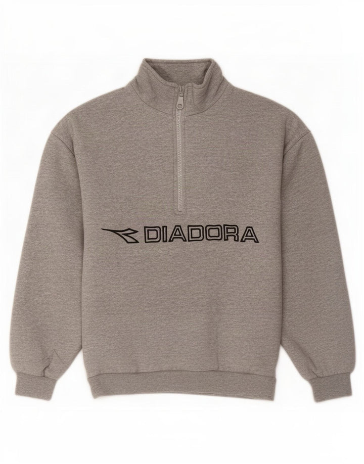 Diadora Herre grafisk sweatshirt med lynlåshals lille grå bomuld