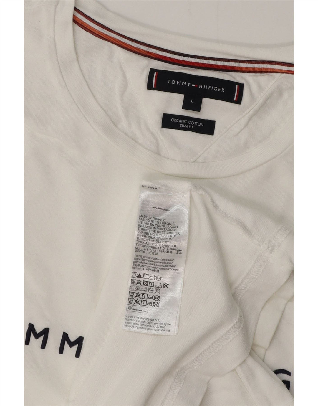 TOMMY HILFIGER Herre Slim Fit Grafisk T-shirt Top Stor hvid bomuld