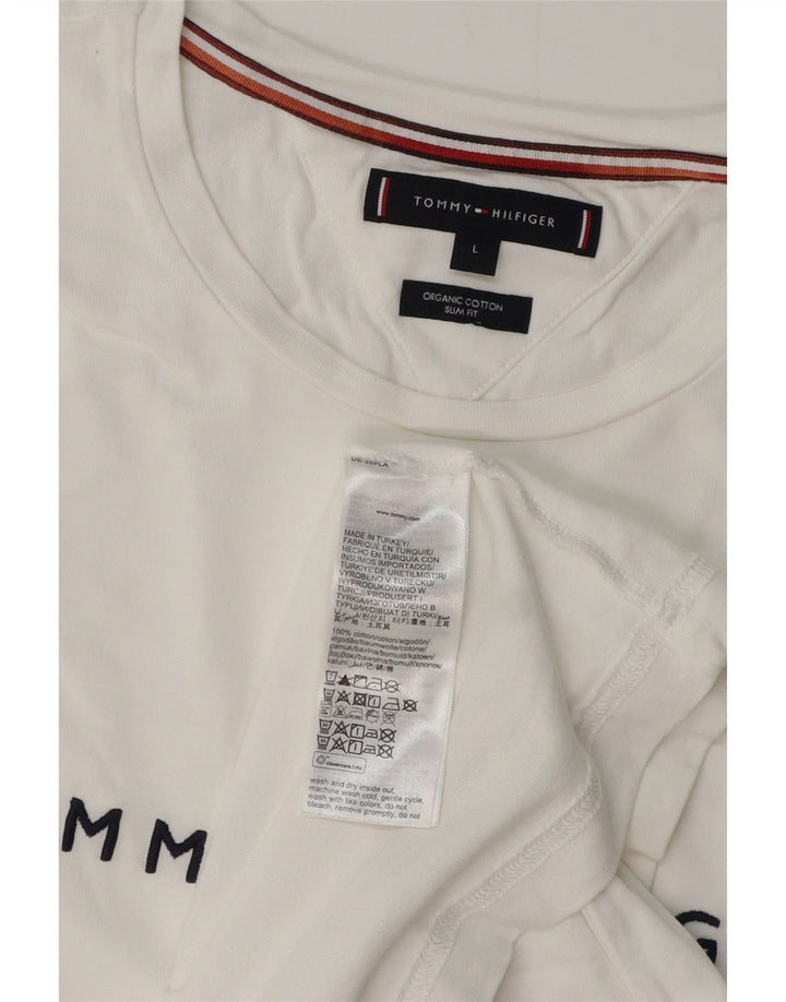 TOMMY HILFIGER Herre Slim Fit Grafisk T-shirt Top Stor hvid bomuld