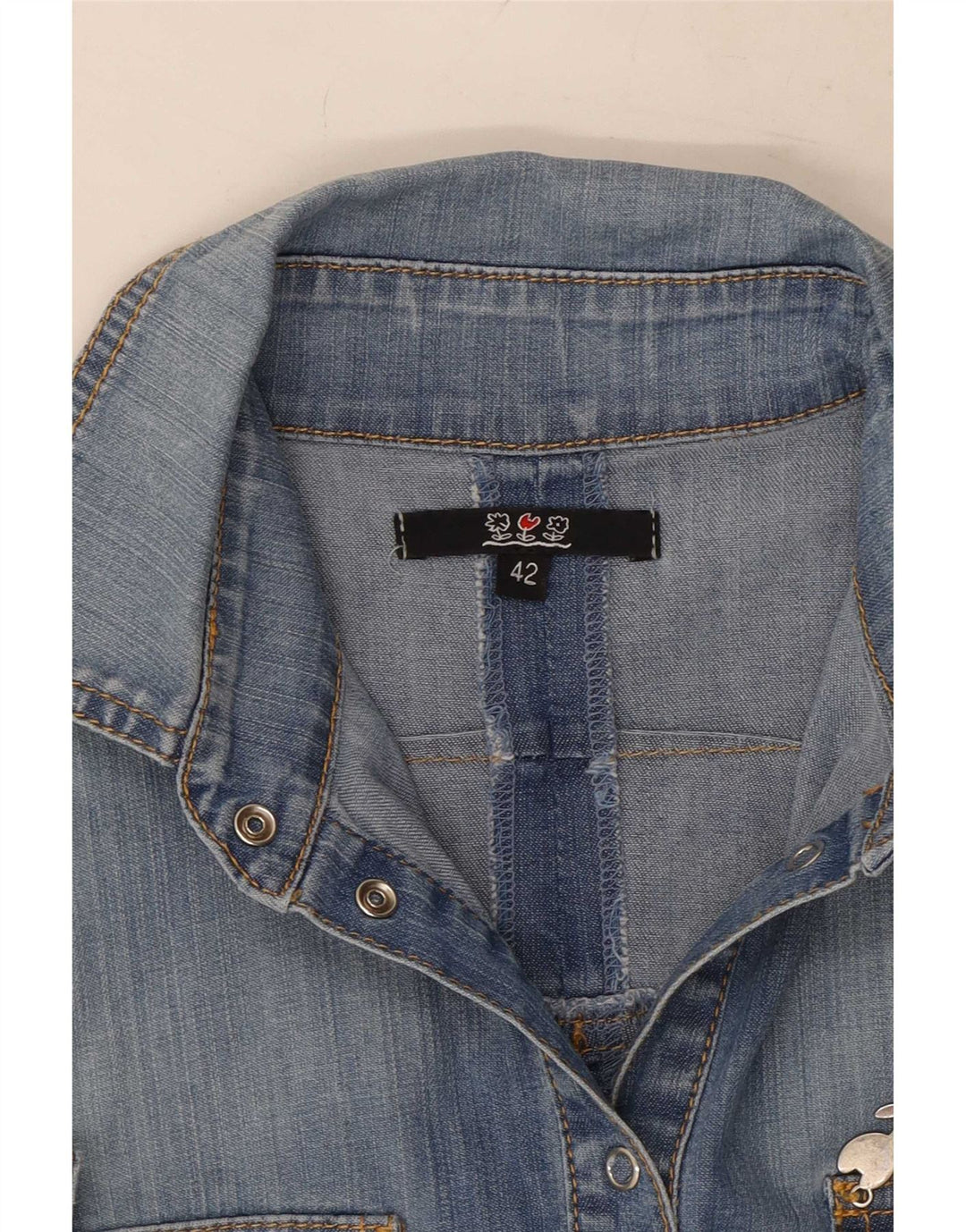 Vintage kortærmet denimskjorte til kvinder IT 42 Medium Blue
