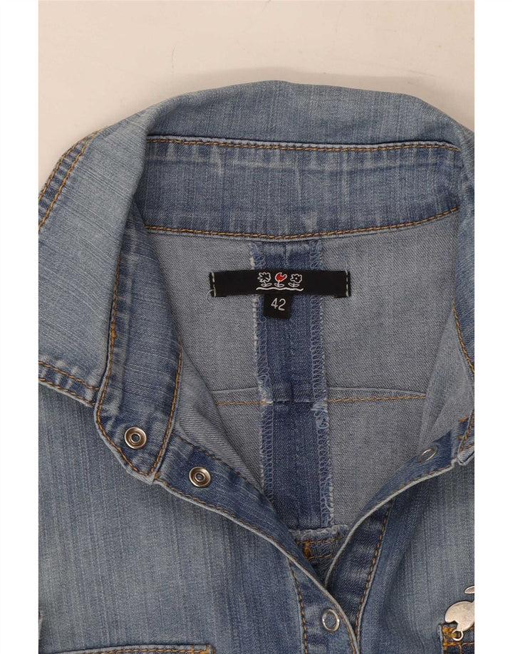 Vintage kortærmet denimskjorte til kvinder IT 42 Medium Blue